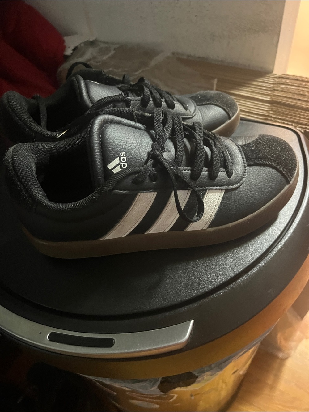 adidas Kids Black Sneakers with White Stripes